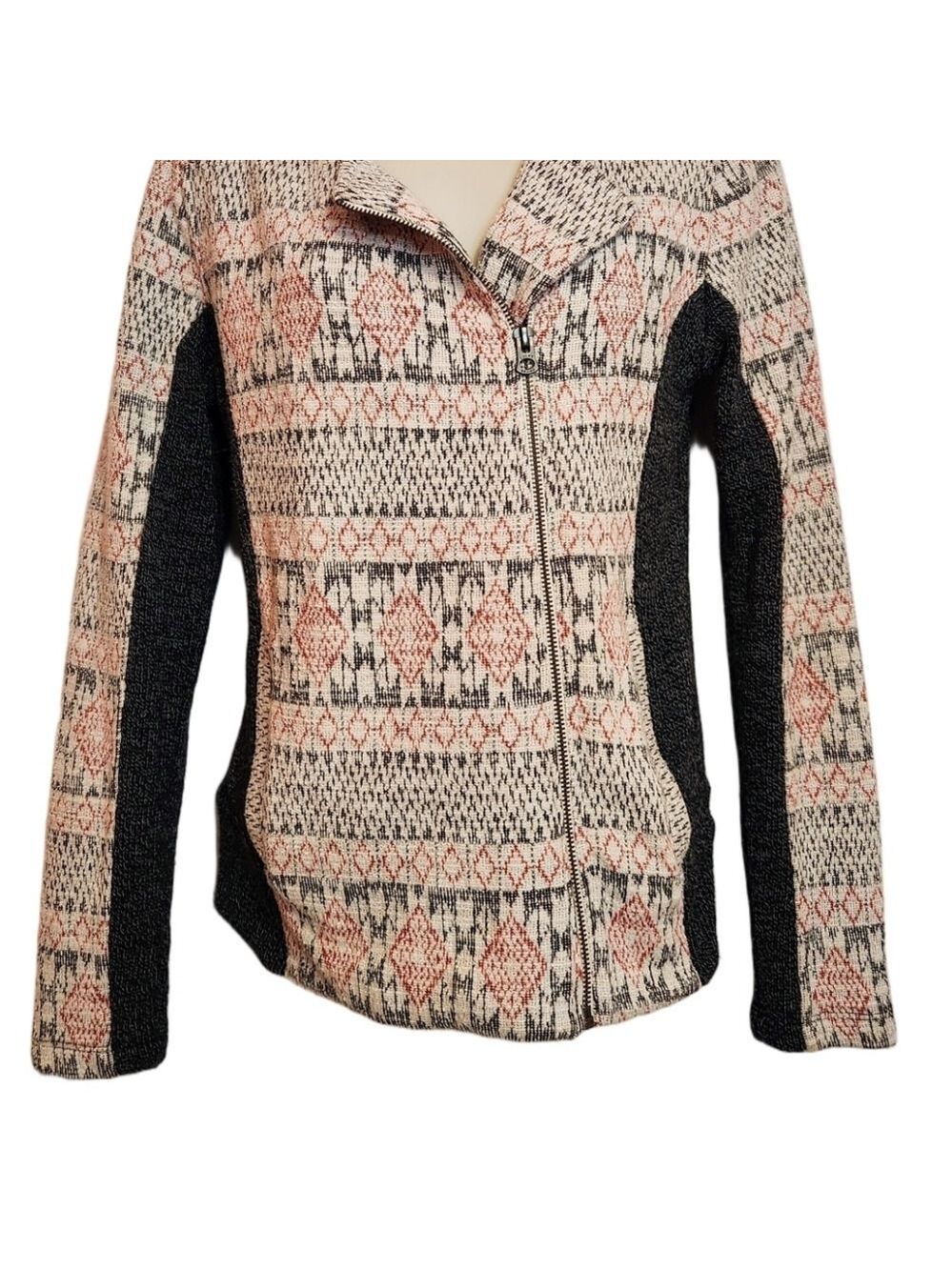 Lucky Brand Asymmetrical Zip Tribal Knit Sweater Jacket Small - Picture 4 of 12
